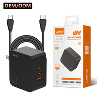 Chargeur secteur LDNIO Q4 PD 65W avec port USB Type C, charge rapide, adaptateur secteur pour prise US, EU, UK