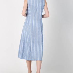 Vestido de Lino y Algodón a la Moda, Cuello en V, Casual, Plisado, Sin Mangas, Midi, Vestido de Verano para Mujer - Product Image 5