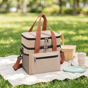 Dual Layer <b>Large</b> Capacity Polyester Lunch <b>Bag</b> Cross Insulation Durable Zipper Simple Design for Outdoor Camping Picnics <b>Cooler</b> - Product Image 1