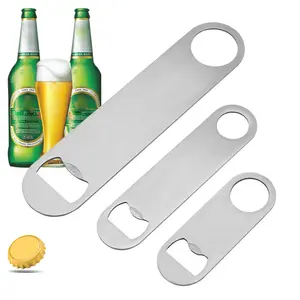 Özel lazer kazınmış logosu boş yassı paslanmaz çelik bira kapağı açacağı toptan Pub Tavern Metal kutu açacağı Bar bıçak
