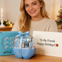 Ensemble de manucure portable 8 en 1 avec coupe-ongles en acier inoxydable dans un étui en forme de pomme, kit de toilettage mignon pour les voyages et les cadeaux