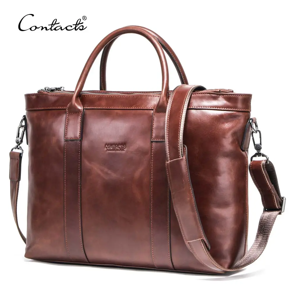 drop ship contact's wholesale vintage waterproof adjustable shoulder strap 14 inch genuine leather men briefcase laptop bag