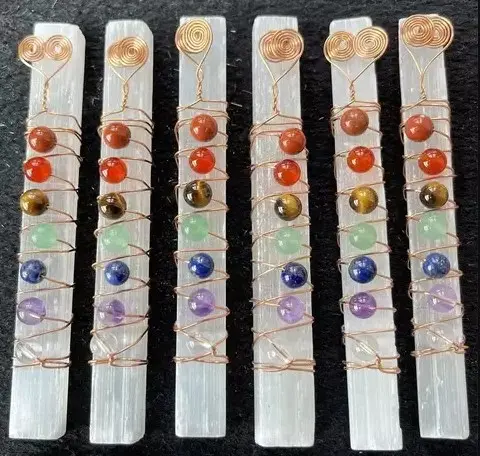 Healing Crystals Stones Beads Wire Wrapped Selenite stick Chakra crystal Wand for Yoga Meditation