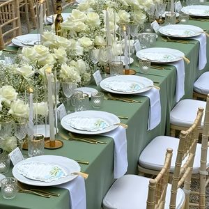 Cheap Wholesale Sage Green <b>Round</b> Rectangle Square 100% Polyester Woven Disposable Tablecloth for Wedding Party Outdoor - Product Image 3