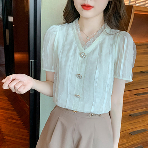 Mùa Hè Áo Phụ Nữ Ngắn Tay Áo V Cổ Ren Áo Sơ Mi Áo Sơ Mi Áo Sơ Mi Áo Sơ Mi Nữ Áo Cánh Nữ Áo Sơ Mi - Product Image 4