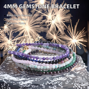 Bracelet délicat bohème en plaqué or 18 carats avec perles de pierres précieuses naturelles de 4 mm (émeraude, rubis, saphir, opale, améthyste) – Cadeau idéal pour les fêtes - Product Image 2