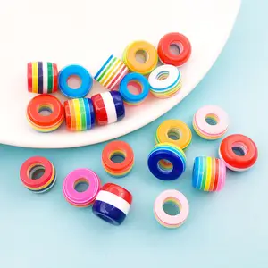 8Mm 10Mm Hars Kralen Ronde Regenboog Streep Losse Spacer Kralen Voor Sieraden Maken Diy Armband Ketting Accessoires