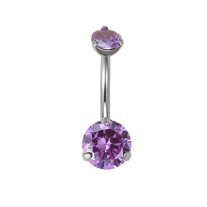 <span class=keywords><strong>Piercing</strong></span> all'<span class=keywords><strong>Ombelico</strong></span> alla Moda con Curva, in Titanio ASTM F136, con Doppia Gemma CZ Incastonata a Griffe, Gioielli per il Corpo - Product Image 2