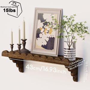 Estante de Pared de Madera Maciza de 17 Pulgadas, Estante Flotante de 2 Niveles, Soportes de Madera, Fácil Instalación, Diseño Rústico para Sala de Estar - Product Image 3