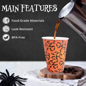Bicchieri di Carta per Riunioni di Amici, Motivo Pipistrelli Arancioni di Halloween, Personalizzabili, Riutilizzabili per Bevande Calde e Fredde, Ideali per Feste - Product Image 2