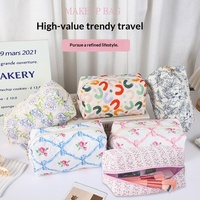 Tas Kosmetik Promosi Custom Resleting Bahan Katun Bernapas Pegangan Lembut Tas Penyimpanan Besar Tahan Air Portabel untuk Perjalanan