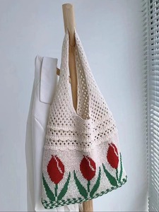 <span class=keywords><strong>Bolso</strong></span> de compras de punto de playa de ganchillo <span class=keywords><strong>Hippie</strong></span> estético Flor de tulipán de estilo bohemio Vintage para mujeres y niñas - Product Image 5