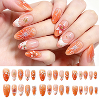 10 stuks XS/S/M handgemaakte oranje gradient opzetnagels zomer 3D bloemen & parel bloem valse nageltips