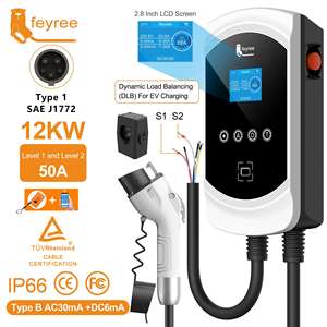 Boîtier de chargeur EV de type 1 Feyree 12 kW 50 A DLB, station de charge murale pour véhicules électriques, chargeur de voiture électrique domestique avec écran de 2,8 pouces et Wi-Fi - Product Image 1