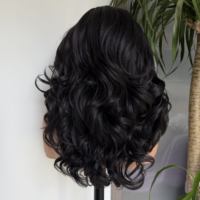 Perruque frontale synthétique marron foncé en gros avec bandeau, texture Yaki, boucles crépues volumineuses/ondulations profondes, fibre haute température, élastique