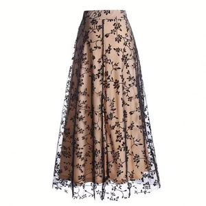 <span class=keywords><strong>Faldas</strong></span> midi vintage de talla grande para mujer, con estampado floral, cuentas, malla, corte en A, cintura alta, antiarrugas, de poliéster y elastano, para primavera y actividades al aire libre. - Product Image 1