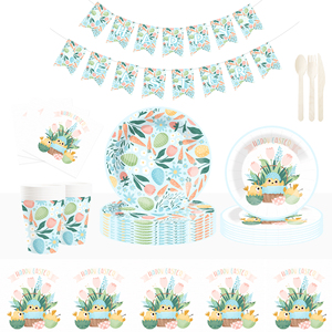 DAMAI <b>Easter</b> Eggs Theme Party Supplies Disposable Paper Plates 9 Inch Custom Napkin Green with Eggs Bunny Tableware Set - Product Image 1