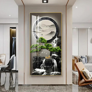 Décoration Murale LED Neutre, Peinture sur Verre Doré, Style Luxe, Art Mural en Verre Trempé, Décoration Murale en Porcelaine Cristalline - Product Image 4