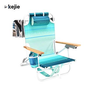 Kejie Custom <b>Blue</b> Aluminium Backpack with Luxury Adjustable Beach <b>Chair</b> Lounger Modern Design Wooden Armrest for Outdoor Use - Product Image 1