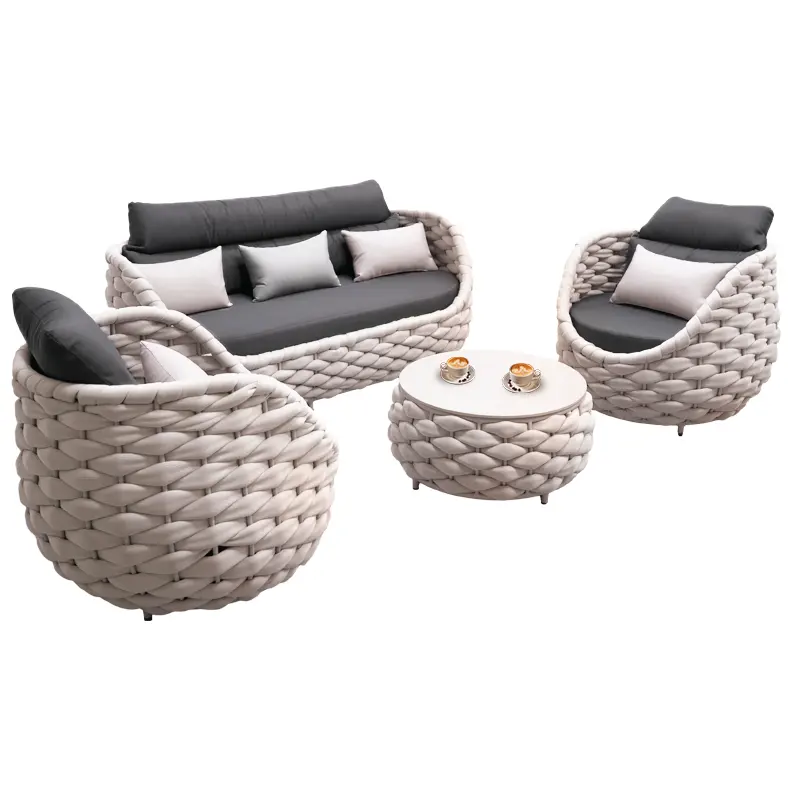 Mobiliário de jardim chinês almofadas impermeáveis sofá conjunto de cadeiras de vime de jardim móveis de vime para o ar livre para restaurante