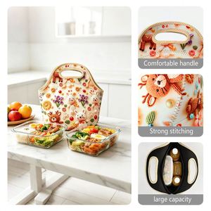 Sac à déjeuner en néoprène durable avec impression 3D personnalisée, poignée souple, imperméable, sac bento pour le bureau, l'école, les pique-niques et les sorties - Product Image 5