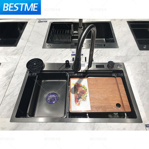 Cascade fonctionnelle au-dessus du comptoir Nano Smart Black Mixer Évier de cuisine fait main en acier inoxydable personnalisé Éviers de cuisine à une cuvette - Product Image 2