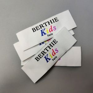 Wholesale High Quality Fabric Logo Custom Center Fold Woven Clothing Tags Wash Care Looped Garment Neck <b>Labels</b> for Shirts - Product Image 1