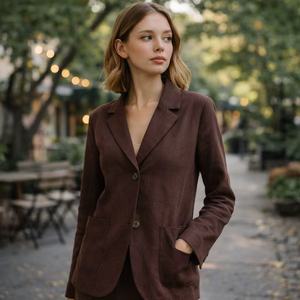 高品質サプライヤー婦人服、カスタムメイドのリネン生地婦人用ファッショナブルなコート、エレガントな女性向け - Product Image 3