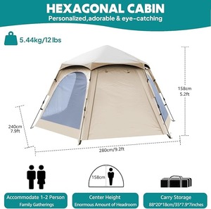 Tente de camping automatique OEM, tente hexagonale avec 2 portes et <span class=keywords><strong>4</strong></span> fenêtres, imperméable, protection solaire, tente de camping familiale - Product Image 3