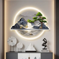 Nouvelle Décoration Murale LED Écologique Chinoise, Paysage de Pin et Poissons Koi Illuminés pour Hôtels, Salons de Thé, Restaurants