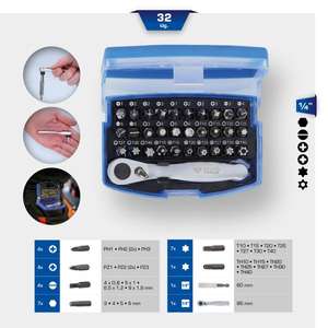 BRILLIANT <b>TOOLS</b> - BT053532 Bit set with bit reversing <b>ratchet</b> (32 pcs.) - EAN 4042146870761 INSERTS FOR SCREWING - Product Image 2