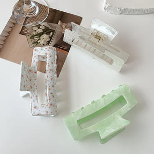 Pinces à cheveux rectangulaires en acétate pour femmes, accessoires capillaires colorés, pinces à queue de cheval ajourées à motif écossais en acétate - Product Image 2