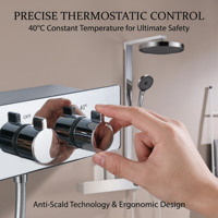 Système de douche thermostatique de luxe moderne en acier inoxydable poli et laiton, barre coulissante murale, jet de pluie et massage, pour appartement et hôtel