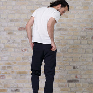 Men Classic Casual Straight Chino Trousers Dark Blue <b>Elastic</b> <b>Waist</b> Enhanced Comfort Fall Winter Wear - Product Image 1