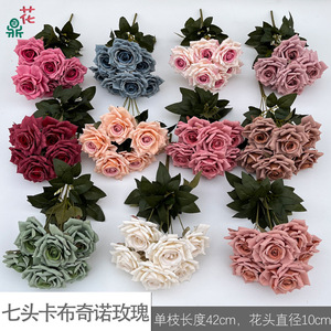 Rosas de seda de siete cabezas, flores artificiales para decoración de bodas, estilo moderno, arreglo interior, respetuoso con el medio ambiente - Product Image 4