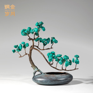 Adorno de pino de cobre y oro con piedras, arte metálico hecho a mano, florero de mesa, decoración del hogar - Product Image 5