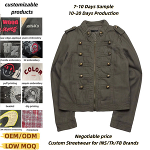 Blouson Napoléon Homme Tendance 2026 Personnalisé en Twill de Coton Épais Délavé Style Vintage avec Fermeture Éclair et Coupe Courte - Product Image 1