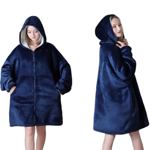 Manta com Capuz Moderna Azul Marinho de Flanela Macia e Sherpa, com Zíper Completo, Antiácaros, Quente, para Uso Doméstico e Festivais - Product Image 4