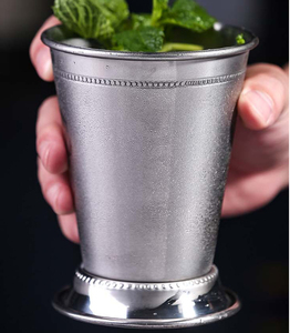 Vaso de acero inoxidable para Mint Julep, vaso de cóctel vintage de metal con borde perlado, vaso para beber Moscow Mule para bar o fiesta. - Product Image 5