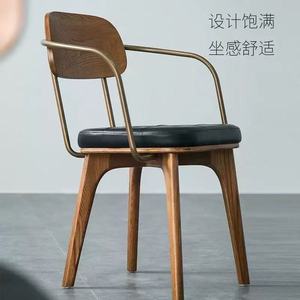 Modern Scandinavian Wooden <b>Dining</b> <b>Chair</b> PU Leather Backrest Rubber Wood Legs Armchair Cushioned Seat Metal for Restaurant Cafe - Product Image 5
