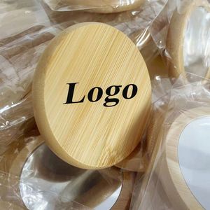 Miroirs de maquillage en bois de bambou avec logo personnalisé, petits miroirs ronds pour usage domestique, cadeaux pour fêtes et mariages, OEM disponible - Product Image 1