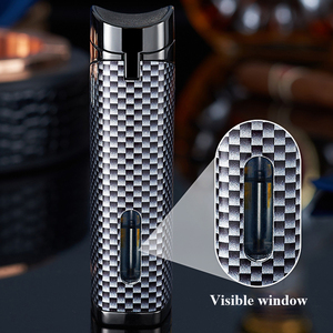 Briquet torche à triple flamme réglable à 3 niveaux, coupe-vent, format poche, avec poinçon à cigare intégré - Product Image 4