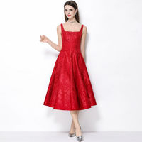 Robe trapèze élégante vintage jacquard à taille haute et grande ampleur pour femme, style français personnalisé