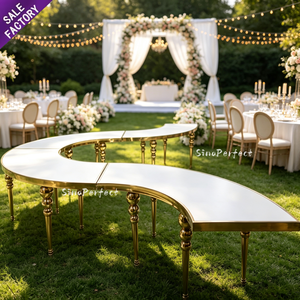 ODM Custom Wedding Ceremony Party Decoration White Top <b>Gold</b> Stainless Steel Serpentine S Shape Luxury Event Dining <b>Tables</b> - Product Image 1