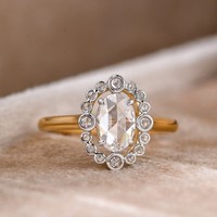 Bague élégante et classique de style européen, sertie de diamants de laboratoire ovales taille rose, inspirée de Taylor, Hailey et Dua Lipa, en or jaune et blanc 14 carats