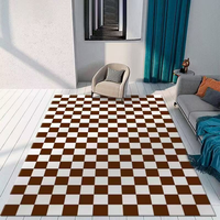 Alfombra Moderna Suave de Pelo Largo con Diseño Rectangular de Tablero de Ajedrez y Damas, Hecha a Máquina, Lavable, para Sala de Estar y Uso Hotelero