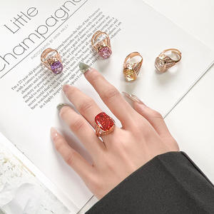 Bijoux de haute qualité, écologiques, en cuivre plaqué or rose, éclat éblouissant, anneau serti de zircon rouge 12*16 mm pour femmes - Product Image 6