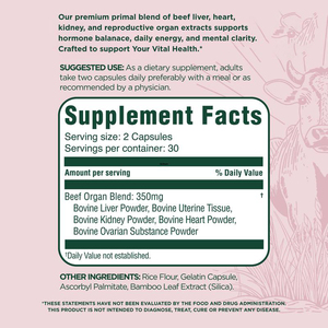 Suplementos Herbales OEM <span class=keywords><strong>Primal</strong></span> Health Blend con Extracto de Viscera de Res en Cápsulas para Adultos - 60 Unidades, Mejora la Densidad Ósea - Product Image 2