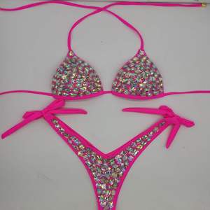 King Mcgreen Star <span class=keywords><strong>Bikini</strong></span> de lujo 2 piezas traje de baño Sexy Rhinestone sujetador Tanga conjunto Bling Stones traje Sexy mujeres Push up ropa de playa - Product Image 3