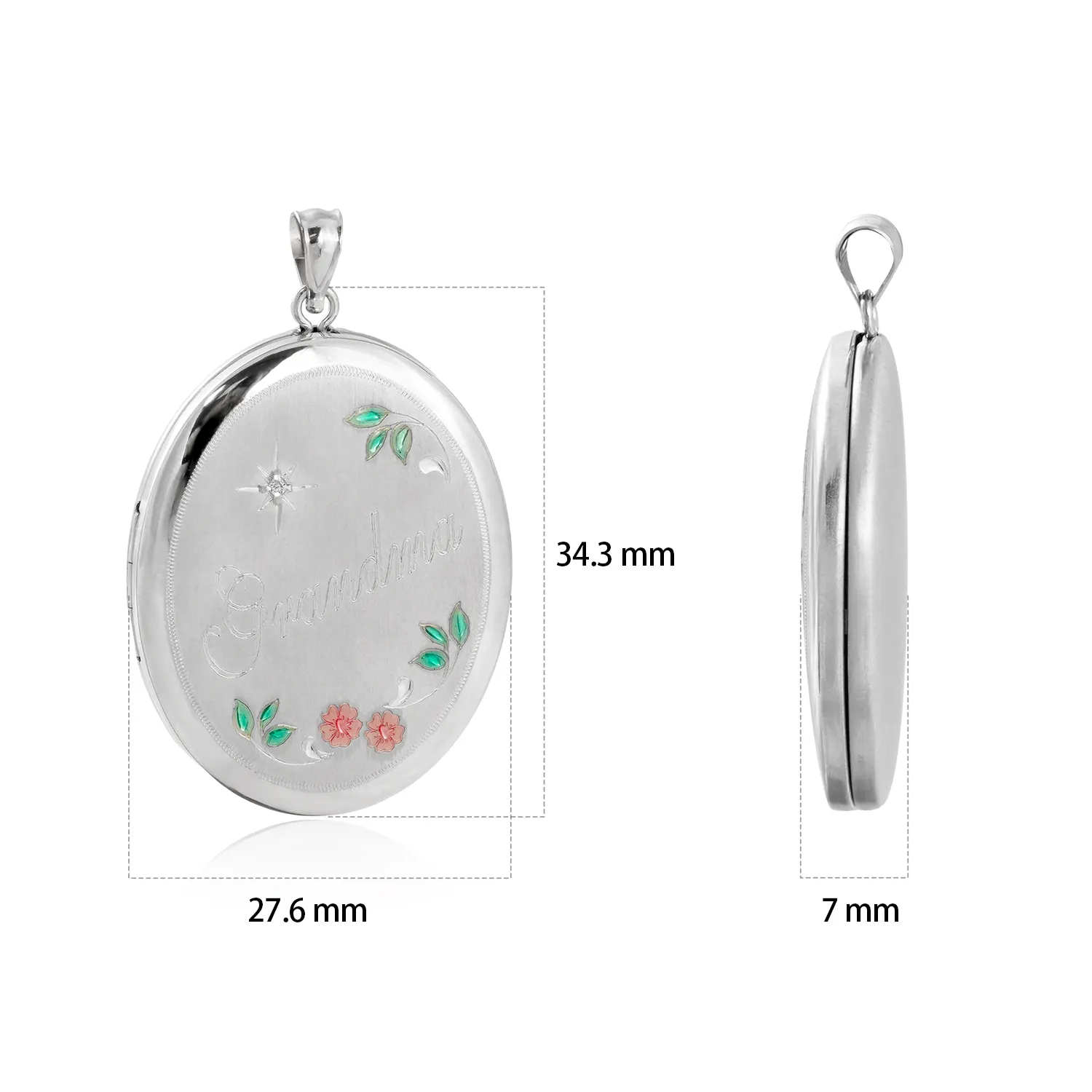 Holiday Red Flowers Green Leaves Mother's Day CZ Star 925 Sterling Silver Locket Necklace Pendant